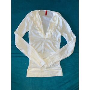 Spanx White Long Sleeve Top Blouse V-Neck Pleated Career Casual Size‎ Unknown